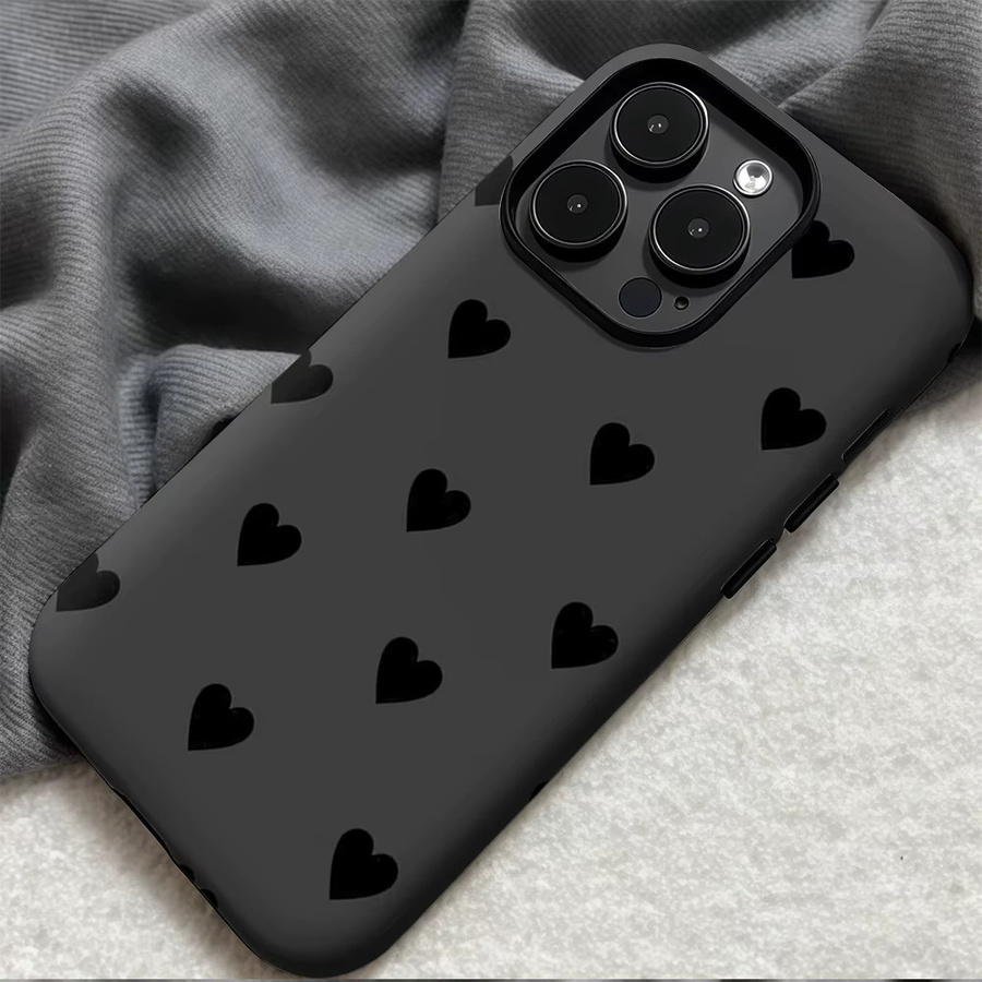 Potdemiel Handyhülle mit Herzgitter Design für iPhone 17 16 15 14 13 Pro Max Plus, Anthrazit, robuste Doppelschicht-Hülle - Bild 5