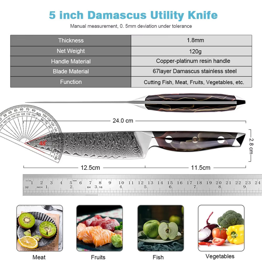 Xituo Damaststahl Allzweckmesser mit Kupfer-Platin-Harz-Griff in Multicolour, 5 Zoll Paring Knife - Bild 2