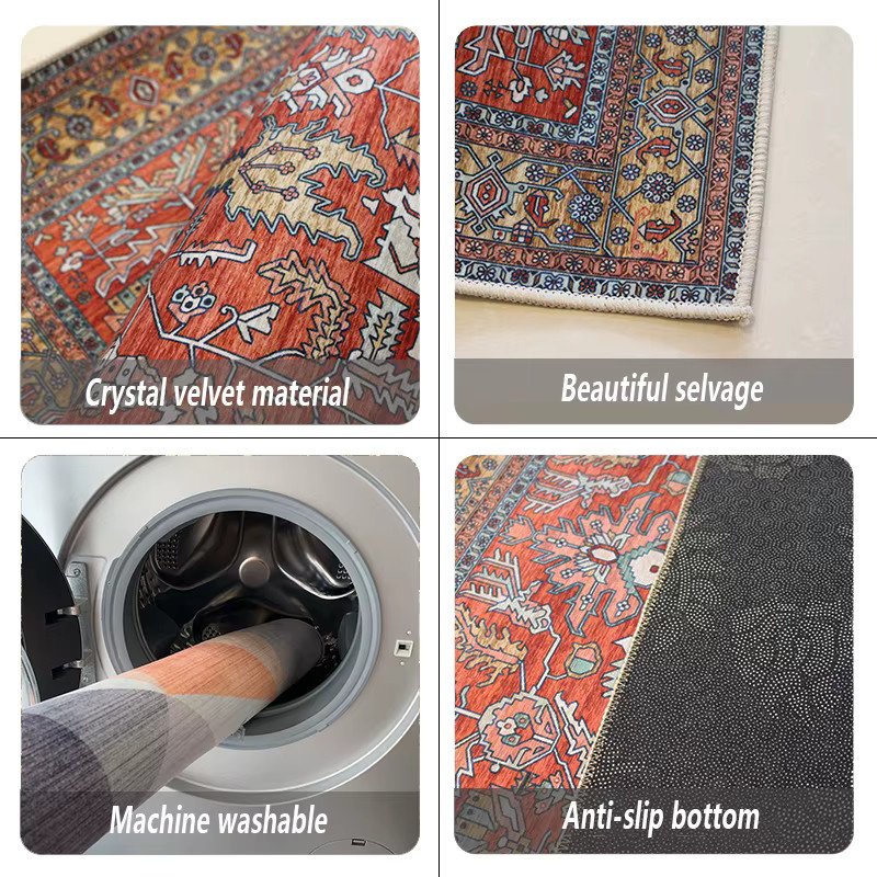 LYAHKAE Flur-Teppichläufer im europäischen Retro-Design mit geometrischem Muster, waschbar und rutschfest, B/T: 60 x 200 cm - Bild 2