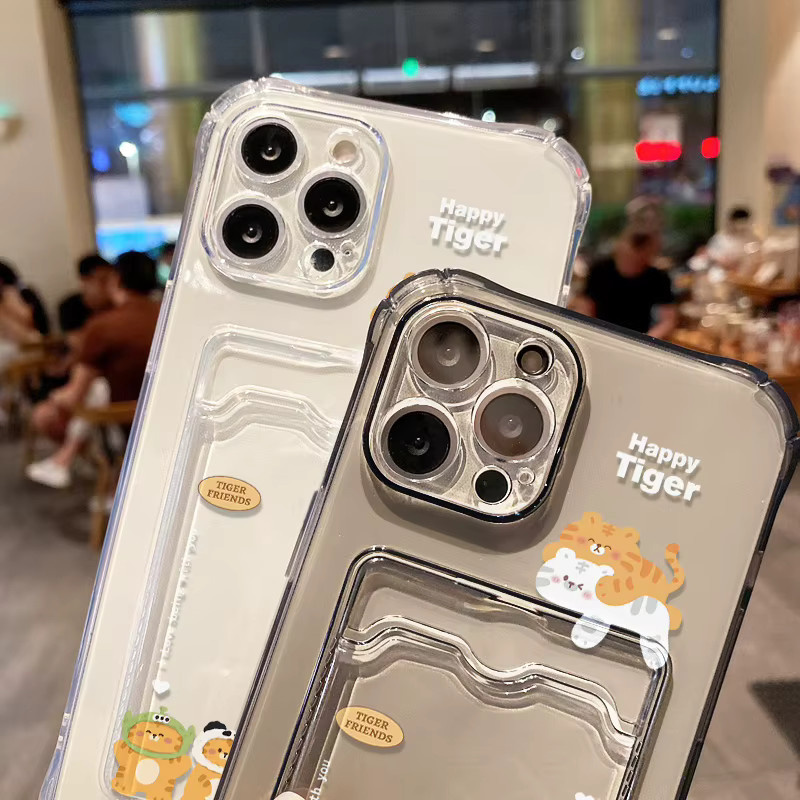 Stoßfeste TPU-Telefonhülle mit Kartenhalter und süßem Katzenmotiv für Apple iPhone, transparent - Bild 4
