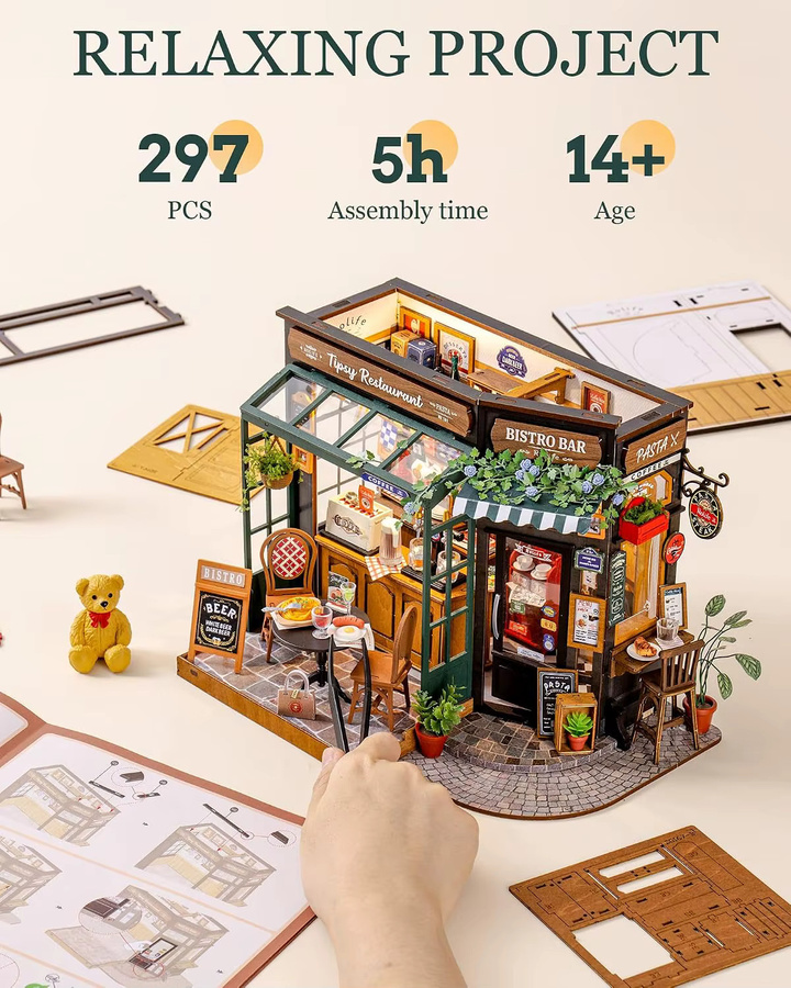Robotime Rolife DIY Miniatur-Haus-Set, Restaurant-Schreibtisch, ab 14 Jahren - Bild 6