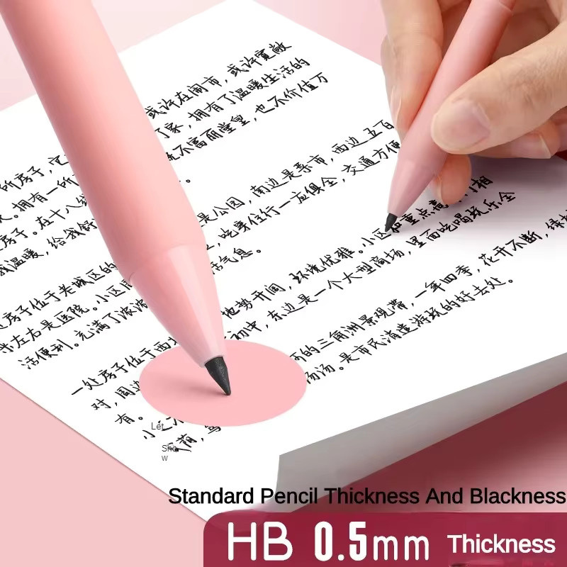 6-teiliges Infinity-Bleistift-Set in Pink, tintenloser Graphit-Stift für Schule, Büro und Kunstskizzen, HB - Bild 3