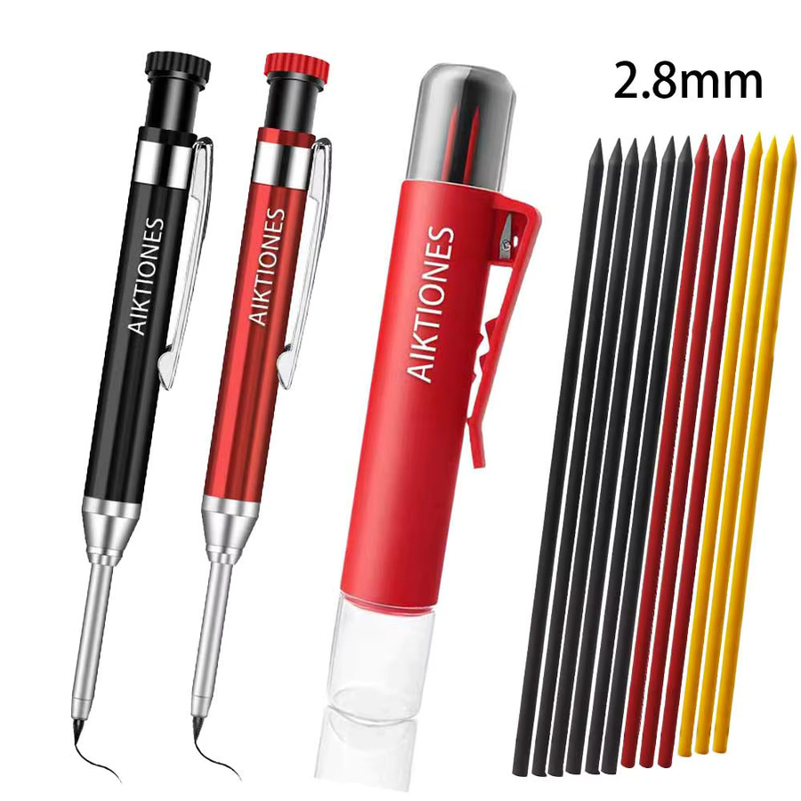 AIKTIONES Metall-Tischlerbleistift mit 2,8 mm Minen und integriertem Spitzer, automatischer Druckbleistift inklusive 12 Graphitminen für Profis - Bild 4
