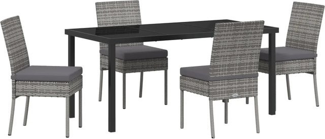 vidaXL Garten Essgruppe 5-teilig aus Poly-Rattan in Grau mit Glastisch - Bild 1