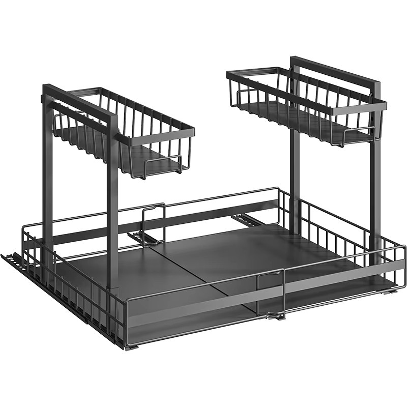 URluna 2-stufiger Unterschrank-Organizer aus Metall, ausziehbarer Schubladenorganizer für Küche und Bad, Schwarz Matt - Bild 5