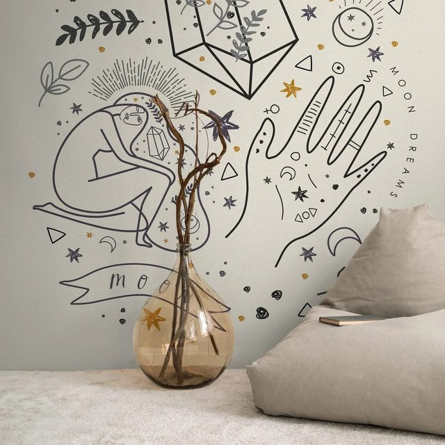 PROFHOME Fototapete Geometrisches Design in Creme, Schwarz und Beige, Motiv Abstrakt Modern, B: 1,59 m, H: 2,80 m - Bild 1
