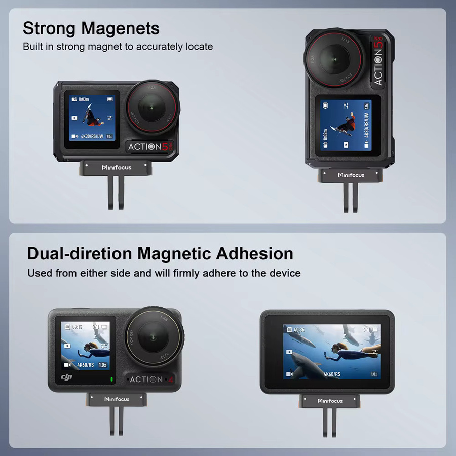 Magnetischer Schnellwechseladapter mit Doppelklauen-Erweiterungsbasis für DJI Osmo Action 5 Pro, 4, 3 und 360 in Schwarz - Bild 3