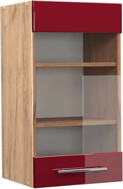Vicco Hängeglasschrank Fame-Line Küchenschrank in Eiche Rot und Bordeaux Hochglanz mit Softclose-Scharnieren, Breite: 40 cm - Bild 2