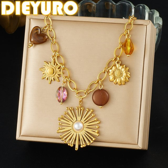 DIEYURO Halskette, Edelstahl, Gold, Perle, Bernstein, Damen - Bild 1