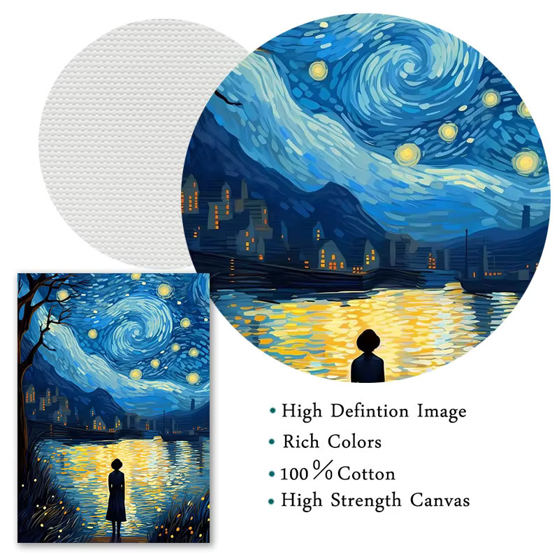 Potdemiel Leinwanddruck Van Goghs Sternennacht Abstraktes Wandkunstbild Mehrfarbig - Bild 3