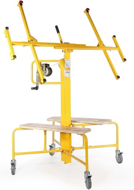 Wiltec Plattenheber Montagehilfe für Trockenbau mit 75 kg Tragkraft in Gelb, Höhe: 138 bis 338 cm - Bild 1
