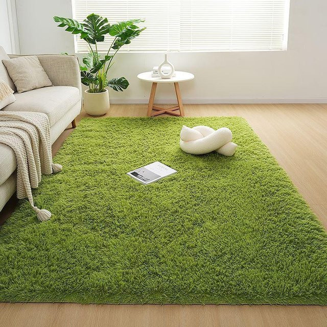 Schachbrett-Plüschteppich ZZ HOME in Dunkelgrün, weicher Shaggy-Teppich für Wohnzimmer und Schlafzimmer, B/T: 120 x 200 cm - Bild 1
