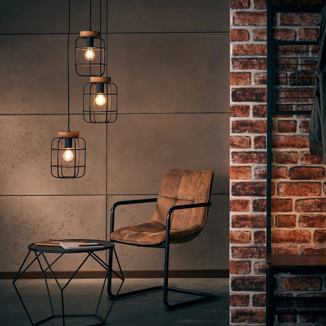 Brilliant Gwen Pendelleuchte Rondell 3-flammig aus Holz und Metall in Schwarz und Holz - Bild 1
