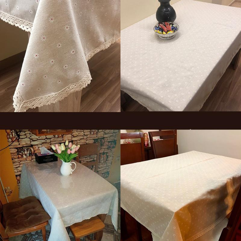 HSH Homeliving5 Tischdecke mit Gänseblümchen-Blumenmuster aus Leinen und Baumwolle mit Spitzenkante, rechteckig, rot, B: 140 cm, L: 200 cm - Bild 2