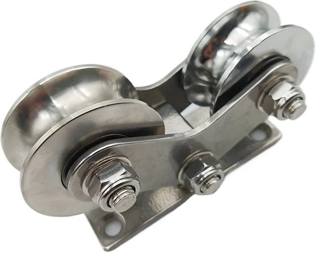 Doppelrad-Riemenscheibe aus 304 Edelstahl in Silber als hochbelastbare Führungsschiene-Rolle für U/V/H-Nuten - Bild 1
