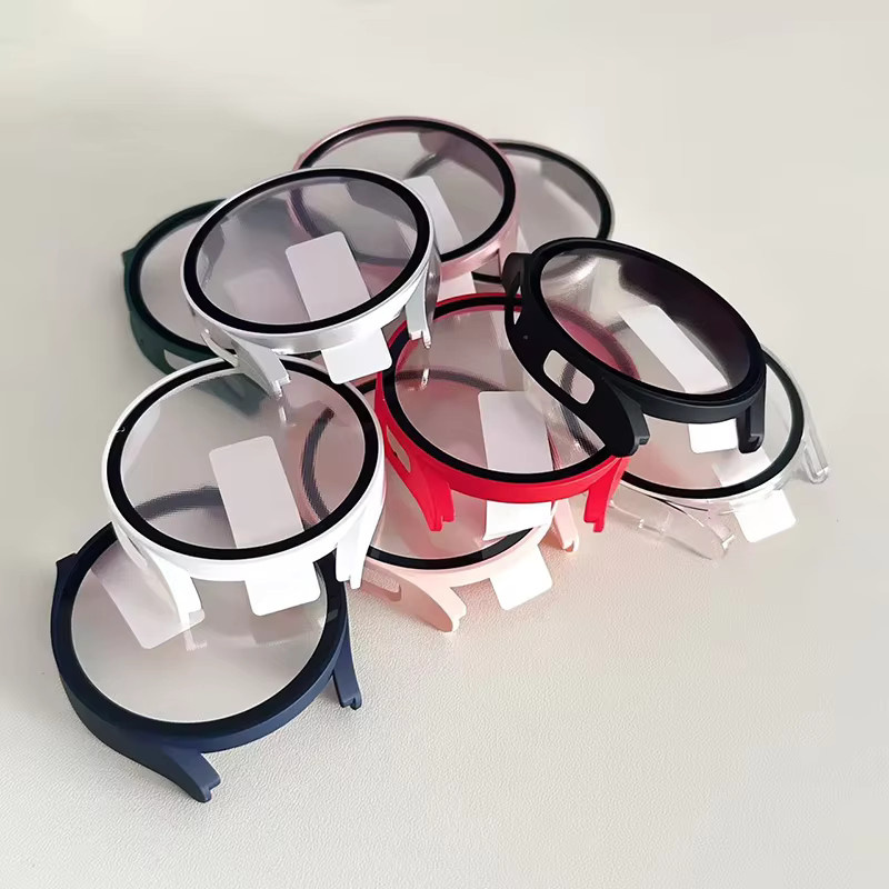 Hülle für Samsung Galaxy Watch 7/6/5/4/FE, gehärtetes Glas + Abdeckung, Schwarz - Bild 1