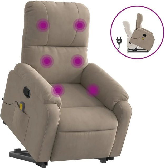 vidaXL Massagesessel mit Aufstehhilfe in Taupe und Beige aus Mikrofasergewebe, B/T/H: 75,0 x 89,5 x 103,5 cm - Bild 1