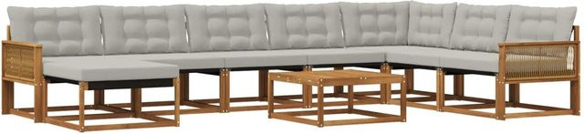 vidaXL Outdoor-Sofagarnitur L-Form aus Akazienholz mit Textilene und Kissen in Braun und Grau - Bild 1