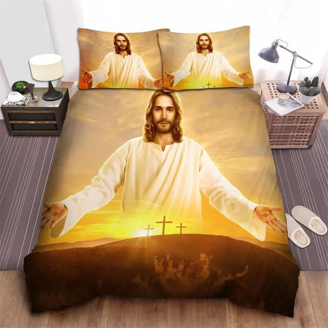 JMG Household Supplies Christliches Jesus 3D Bettwäsche-Set mit Kreuz-Motiv, Polyester, Mehrfarbig, B/H: 180 x 210 cm - Bild 1