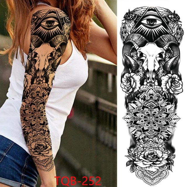 Temporäre Tattoo-Aufkleber Kompass Wolfskopf Auge Löwengott Feder, Unisex - Bild 1