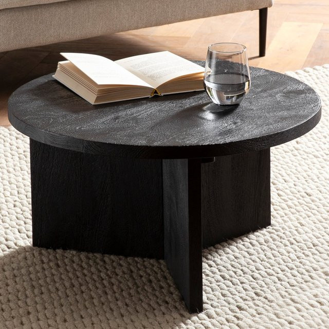 Runder Couchtisch FineBuy aus Massivholz in Schwarz, Durchmesser: 60 cm, Höhe: 33 cm - Bild 1