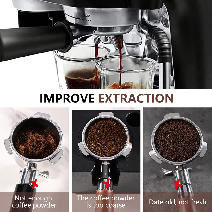 Kacacao 58mm 3-Ohren-Siebträger mit Doppelauslauf in Silber für Breville Barista Mini, Max, Signature und Sunbeam EM4300, EM5300, EMM5400BK Espressomaschinen - Bild 5