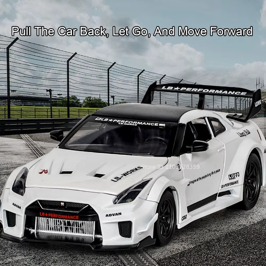 MAKEDA GTR-CSR2 R34 Sportwagenmodell in Weiß, Maßstab 1:24, mit Licht und Sound, Pullback-Funktion, Metall- und Kunststoffgehäuse - Bild 1