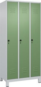C+P Spind Classic PLUS Garderobenschrank mit 3 Abteilen, Füße, Grau/Grün, B/T/H: 90 x 50 x 195 cm - Bild 1