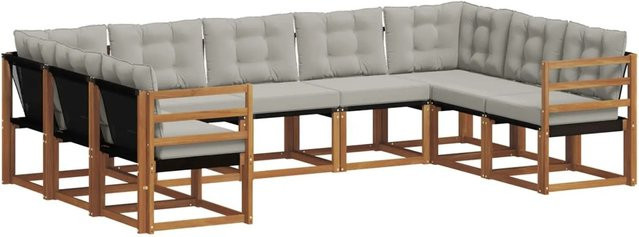 vidaXL Outdoor-Sofagarnitur aus Akazienholz in L-Form mit Textilene und Kissen, Hellgrau - Bild 1