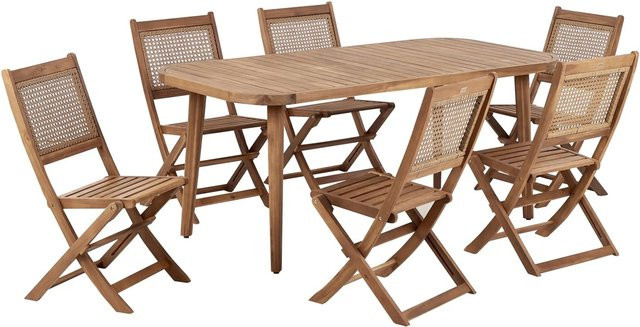 Beliani Gartentisch Set PARAGGI aus Akazienholz und Metall in Heller Holzfarbton/Braun, B/T/H: 180 x 90 x 77 cm - Bild 1