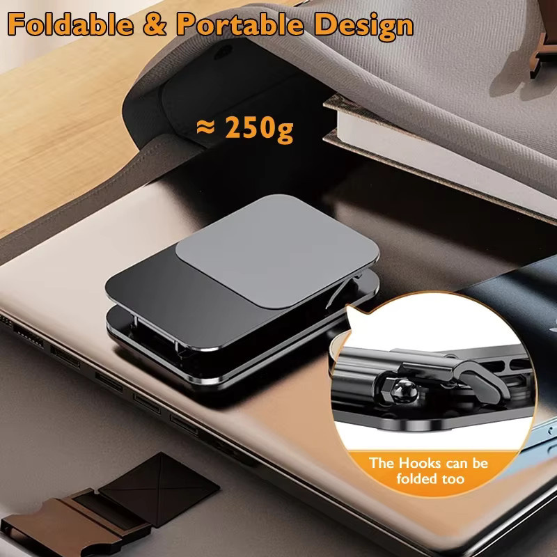 Tragbarer und faltbarer Handy-Ständer aus Aluminiumlegierung in Schwarz mit 360 Grad Drehung für Desktop und Live-Streaming - Bild 5