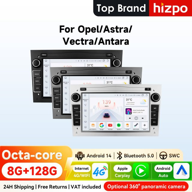 Hizpo 2Din 7-Zoll Android Auto Autoradio mit GPS, Bluetooth und CarPlay für Opel Astra H G J, Zafira B C, Corsa D C und Antara, Farbe: Silber - Bild 1