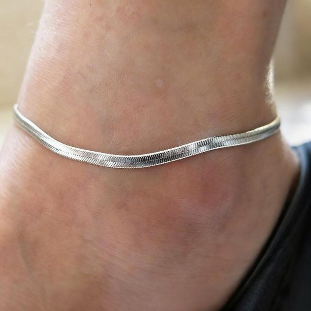 YULIN Fußkettchen, Messing, Silber, Damen, minimalistisch - Bild 1