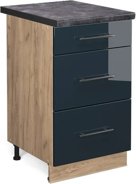 Vicco Küchenunterschrank Fame-Line Schubladenunterschrank in Dunkelblau Hochglanz und Eiche mit Arbeitsplatte in Anthrazit, Breite: 50 cm - Bild 2