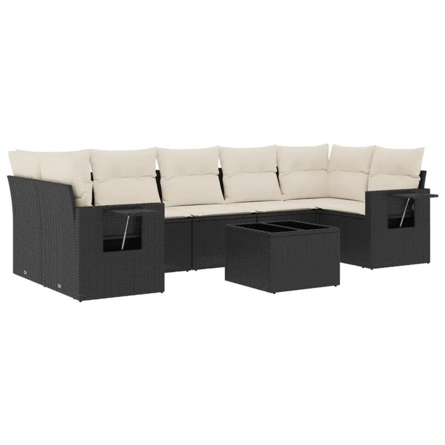 vidaXL 8-tlg. Garten-Sofagarnitur in L-Form aus Polyrattan mit Kissen und Couchtisch, Schwarz - Bild 2