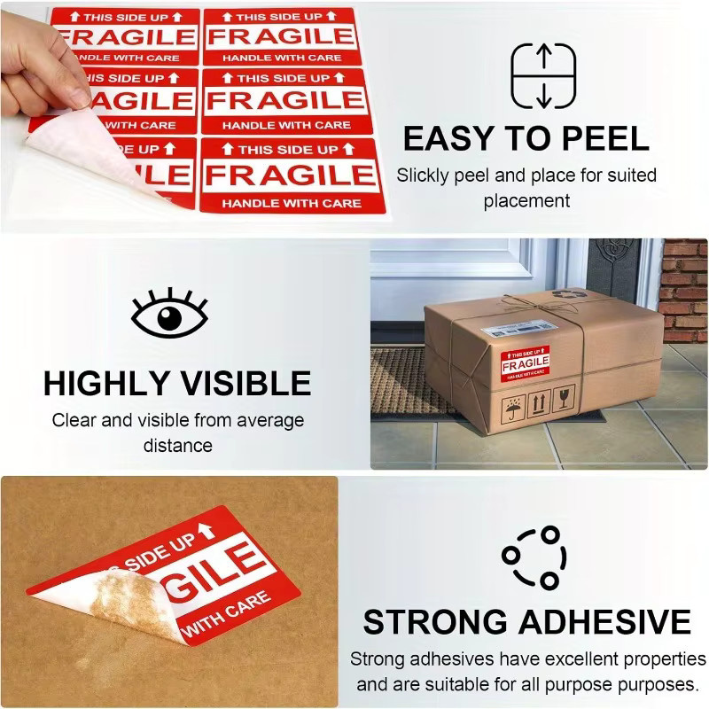 250 Fragile Warnaufkleber pro Rolle mit starker Klebekraft für Glas und empfindliche Sendungen - Bild 3