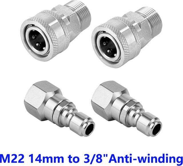 DCNB Hochdruckreiniger-Schnellkupplungssatz mit Schwenkbefestigung, M22 14 mm auf 3/8 Zoll Schlauchadapter, 5000 PSI, Farbe: Silber/Hellgrau - Bild 1