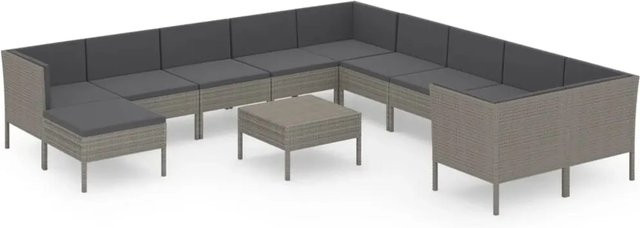 vidaXL 12-tlg. Garten-Lounge-Set aus Poly Rattan in Grau mit Auflagen und Polstern - Bild 1