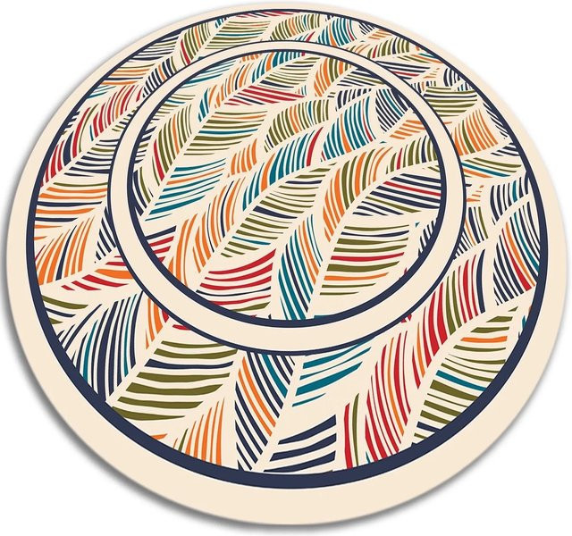 Tulup Teppich Konturblätter in Blau und Multicolour, runder Vinyl PVC Teppich mit floralem Design, B/D: 100 x 100 cm - Bild 1