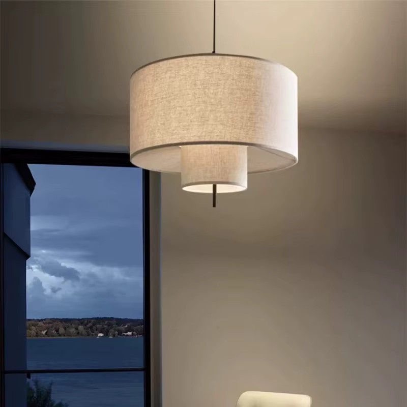 JIANKEXING Leinen Kronleuchter im Nordic Wabi Sabi Stil, moderner chinesischer Design-Pendelleuchter aus Stoff in Beige, ideal für Wohnzimmer, Schlafzimmer, Esszimmer oder Arbeitszimmer - Bild 2