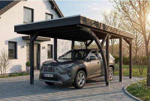 SKANHOLZ Carport Friesland mit Einfahrtsbogen aus Fichte in Anthrazit und Schwarz, B/T: 320 x 555 cm - Bild 1