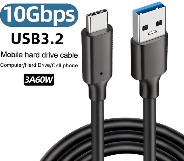 FC&EC USB 3.2 Typ-C-auf-Typ-A-Kabel in Schwarz für 10 Gbit/s Datenübertragung und 60 W PD Schnellladen - Bild 1