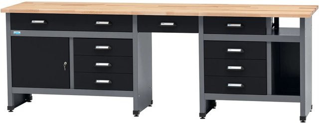 Küpper Werkbank mit 1 Tür und 9 Schubladen in Schwarz-Grau, H x B x T: 84 x 240 x 60 cm - Bild 1