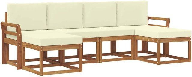 vidaXL Outdoor-Sofagarnitur L-Form aus Akazienholz mit 6 Teilen und Kissen in Natur und Beige - Bild 1