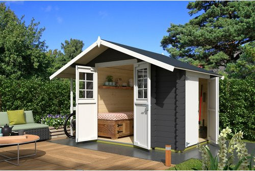 Lasita Blockbohlenhaus Vilano Gartenhaus mit Satteldach in Grau, B/H/T: 352,5 x 228 x 240 cm - Bild 1