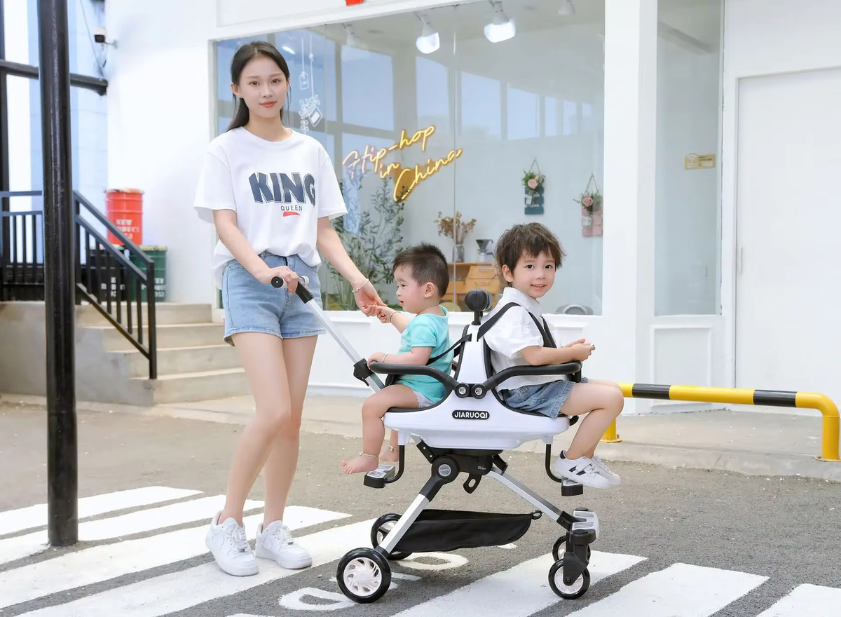 LUVCHAIN Doppel-Buggy für zwei Kinder, faltbarer und leichter Kinderwagen mit Sonnendach, Weiß - Bild 1