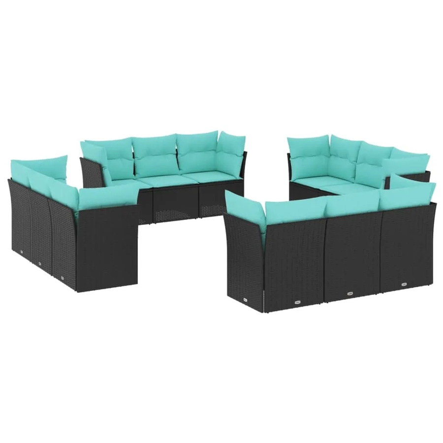 vidaXL 12-teilige Garten-Sofagarnitur in L-Form aus Poly-Rattan mit blauen Kissen und pulverbeschichtetem Stahl in Schwarz - Bild 2