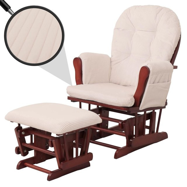 MCW Relaxsessel C76 mit Hocker aus Cord in Beige und dunklem Holzgestell - Bild 1