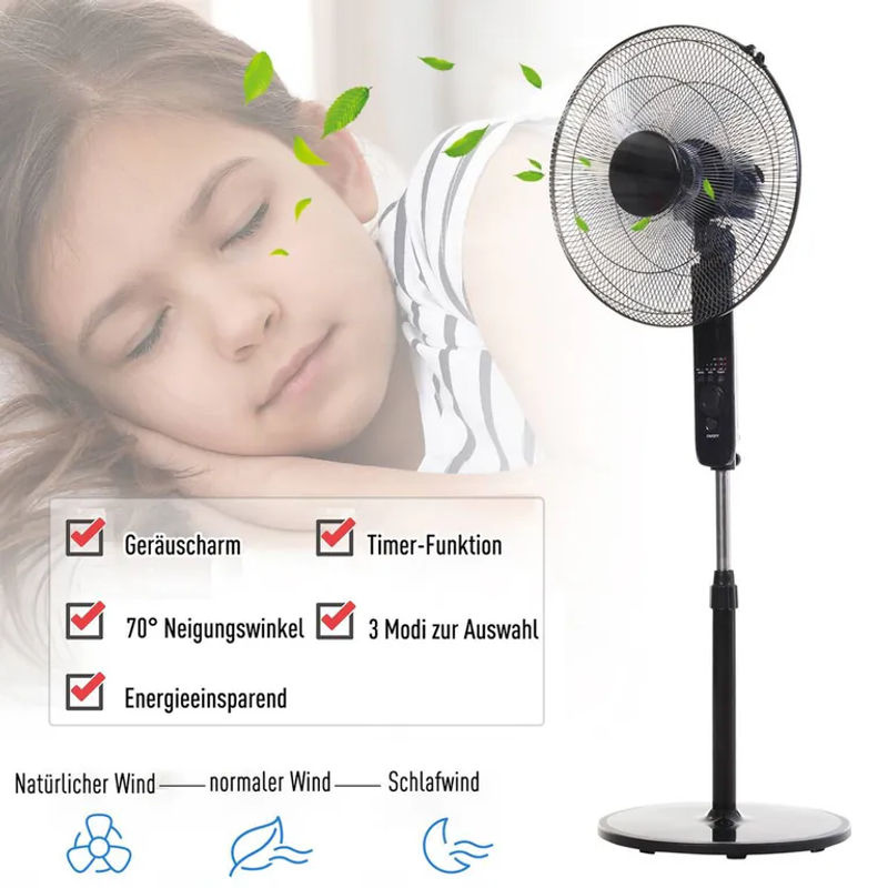 HOMCOM Standventilator mit Fernbedienung, Schwarz, Höhe: 124 cm, Breite: 45 cm - Bild 2