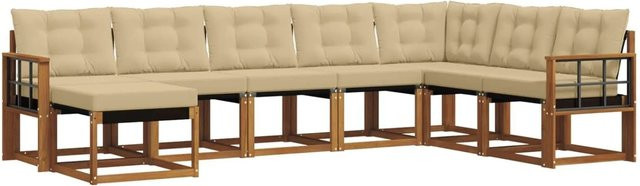 vidaXL Sofa Set 8-teilig L-Form aus Akazienholz und Textilene in Natur und Beige mit Kissen - Bild 1